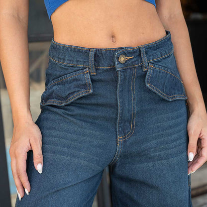 Jeans Mom Flare Rigido Tiro Alto 7602
