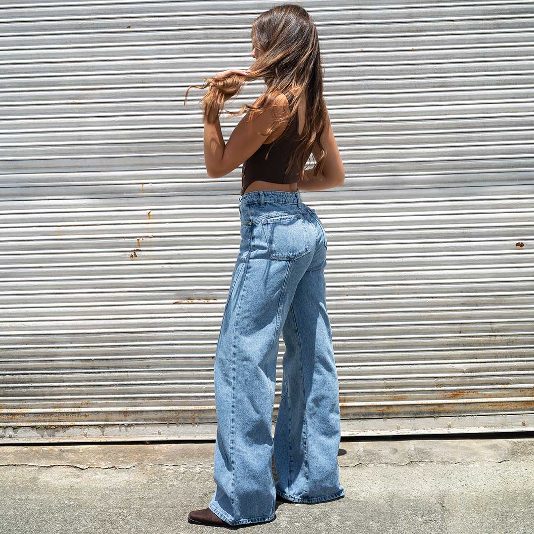 Jeans Wide Leg Rigido Tiro Alto 7608