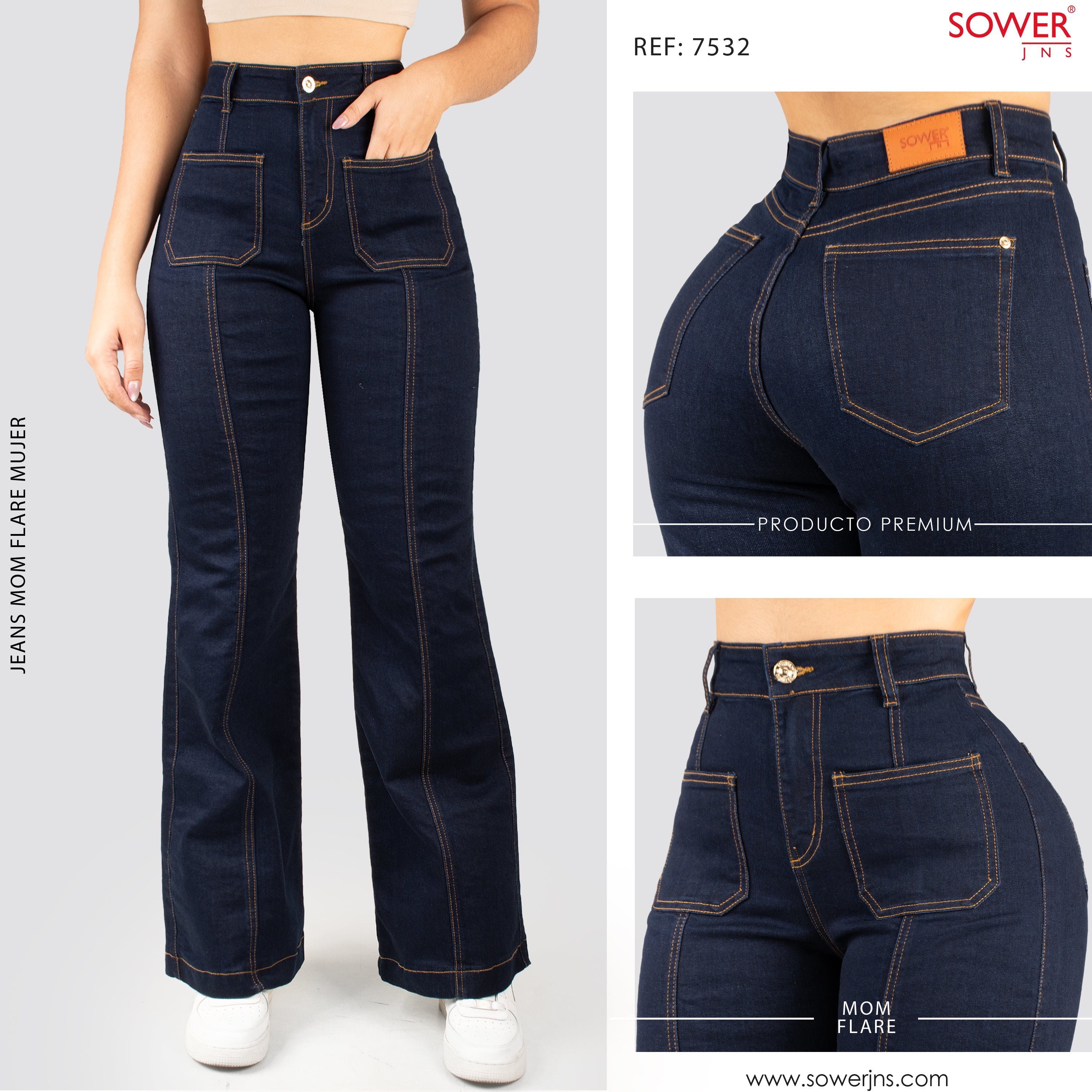 Jeans Mom Bota Ancha Alto S7532