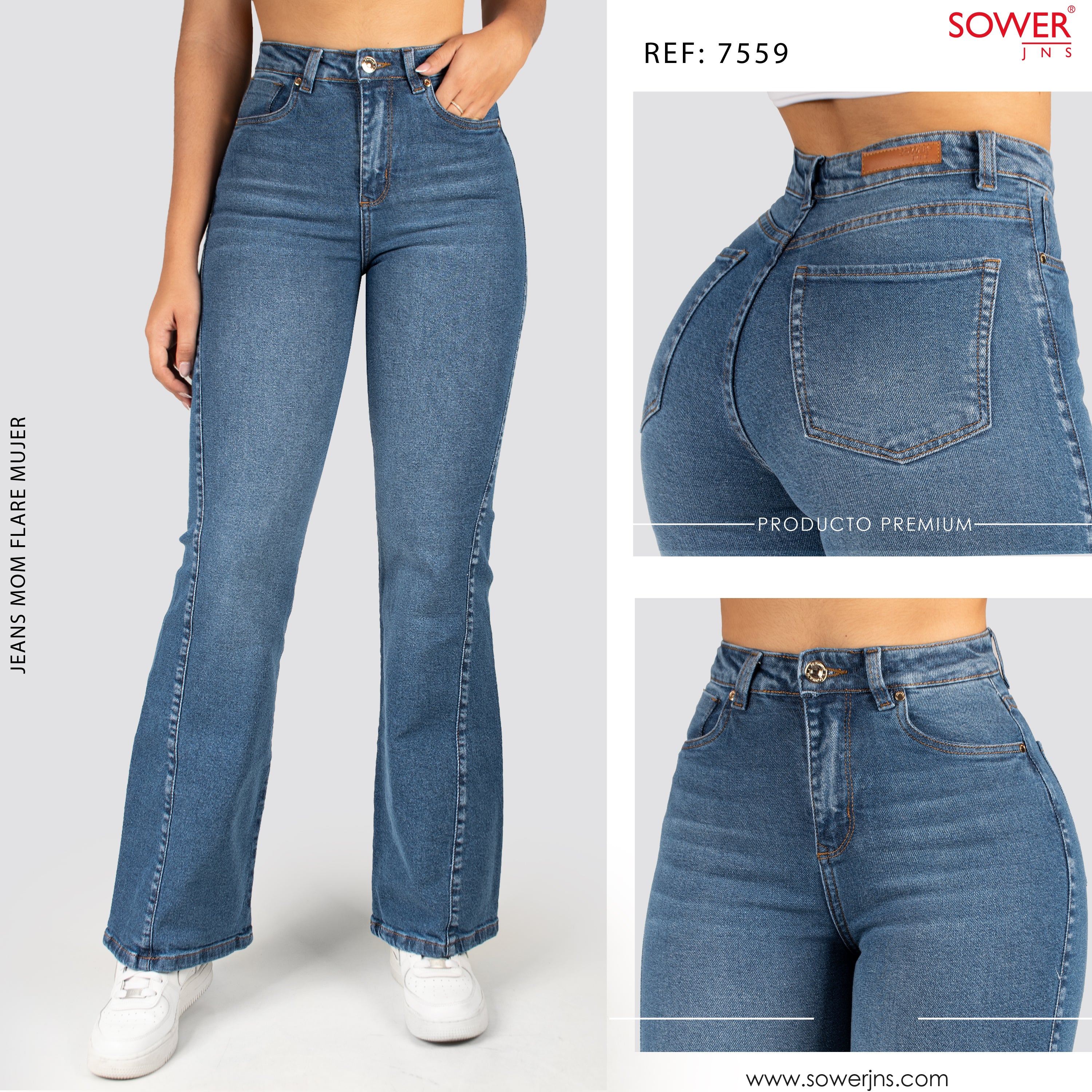 Jean Mom Bota Ancha Tiro Alto S7559