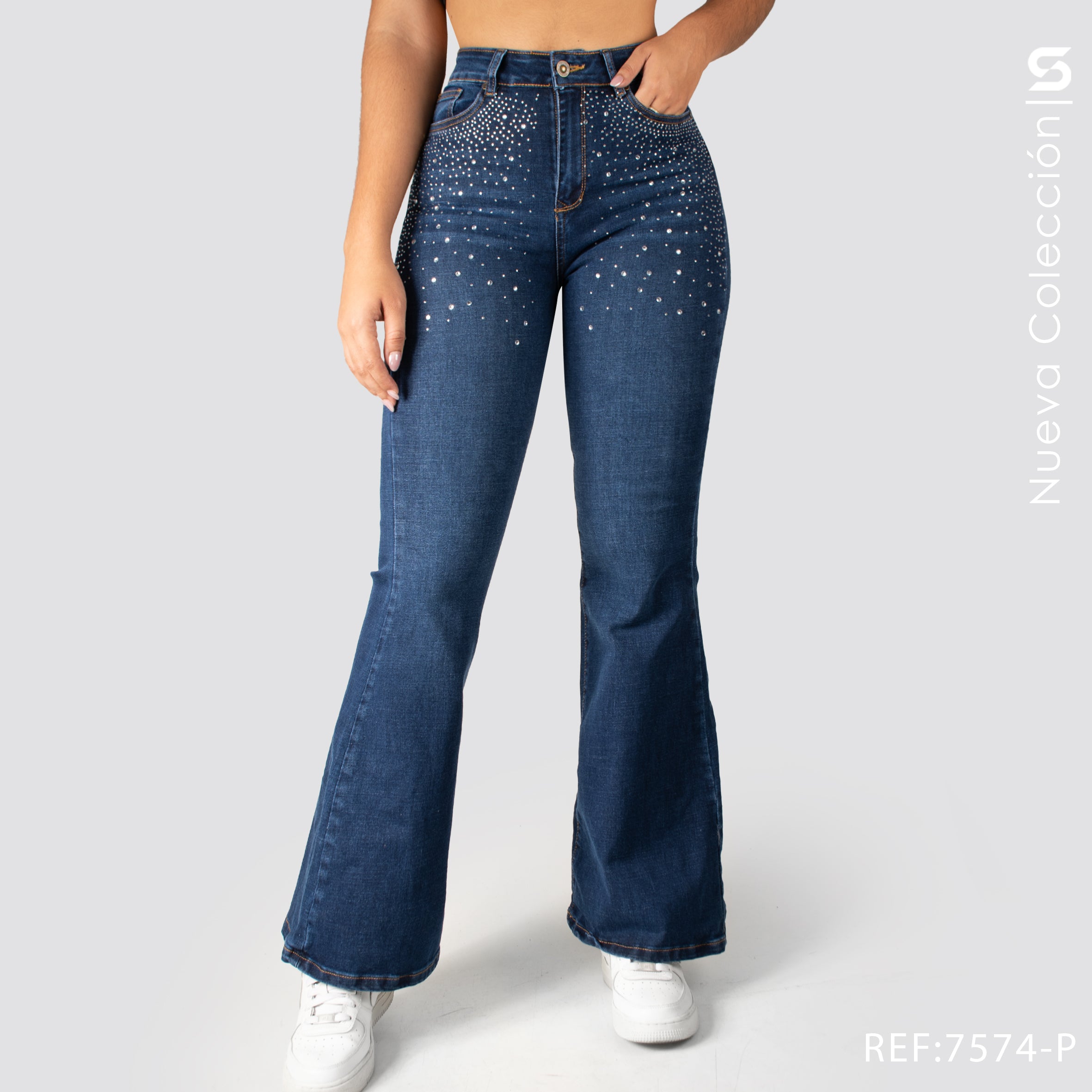 Jeans Mom Bota Ancha Alto S7574-P
