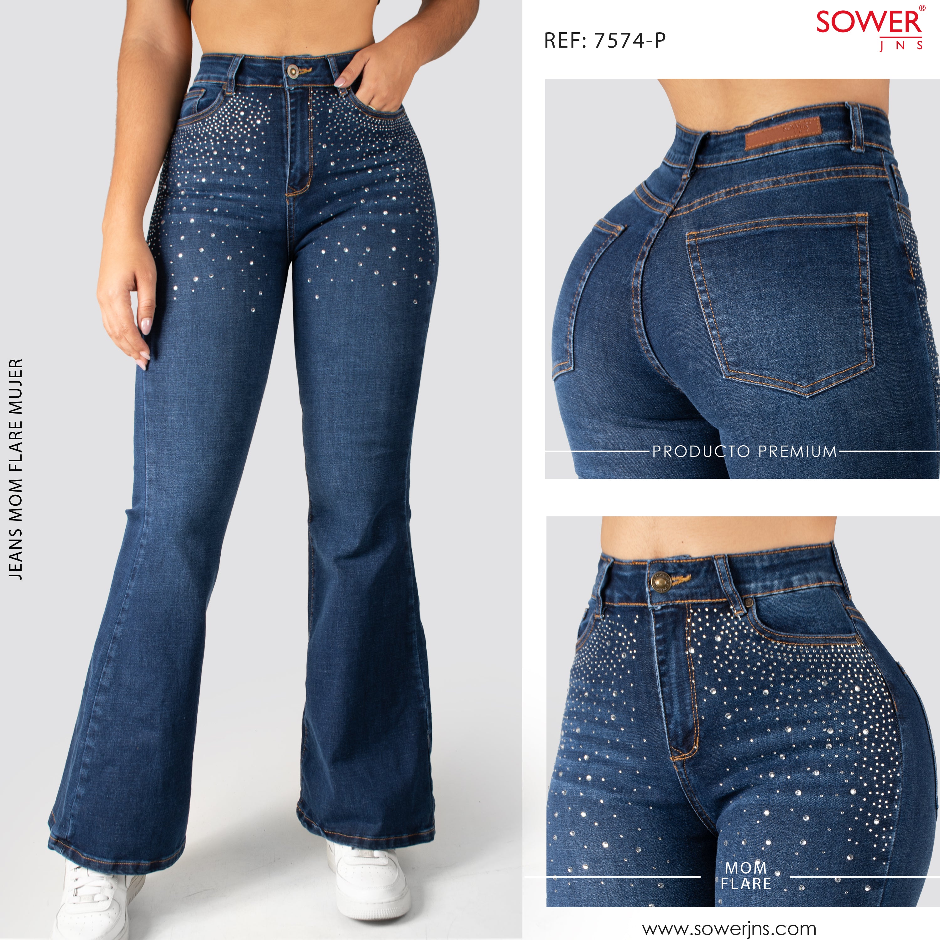 Jeans Mom Bota Ancha Alto S7574-P