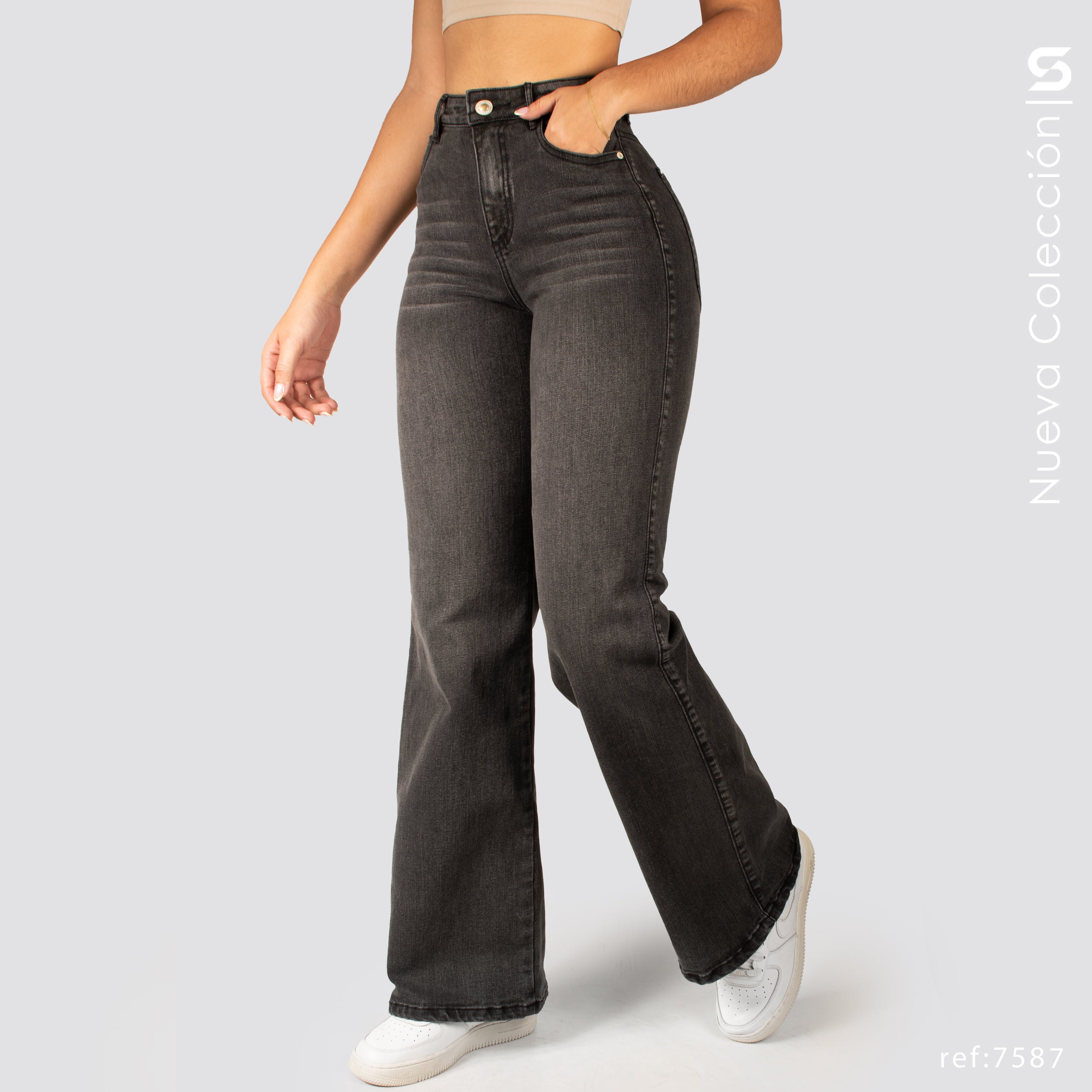 Jeans Mom Flare Tiro Alto S7587