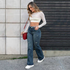 Jeans Mom Flare Tiro Alto S7596