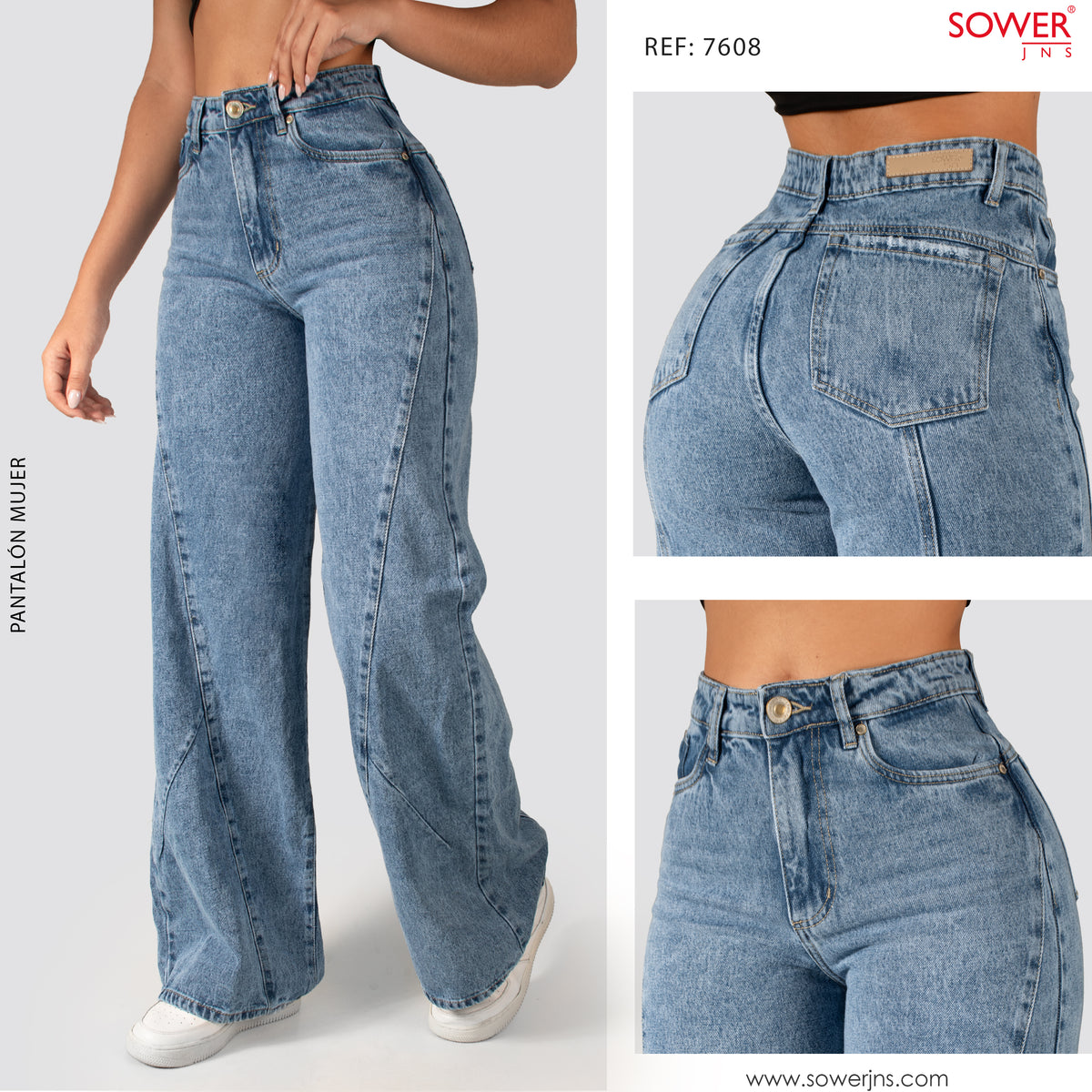 Jeans Wide Leg Rigido Tiro Alto 7608
