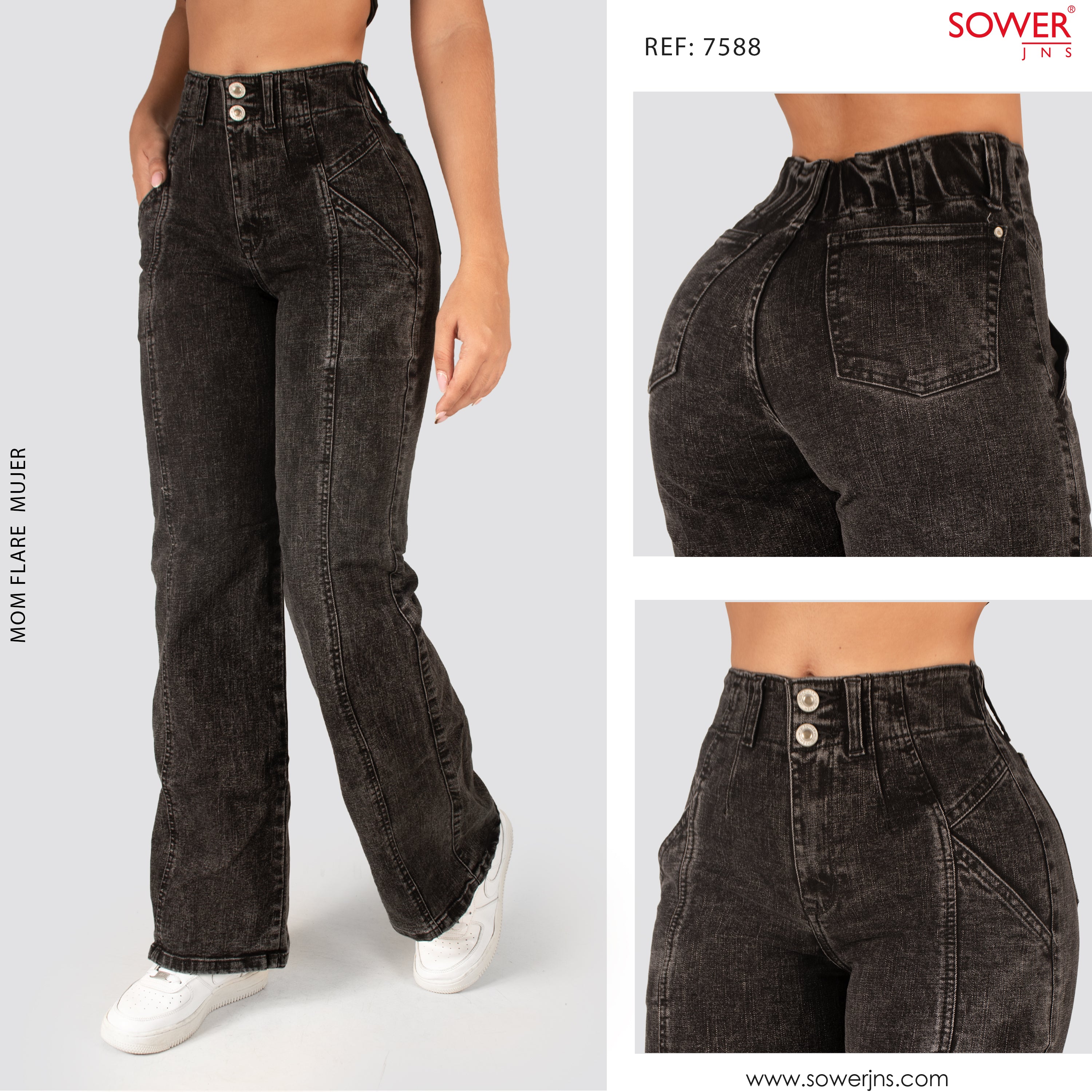 Jeans Mom Flare Tiro Alto S7588